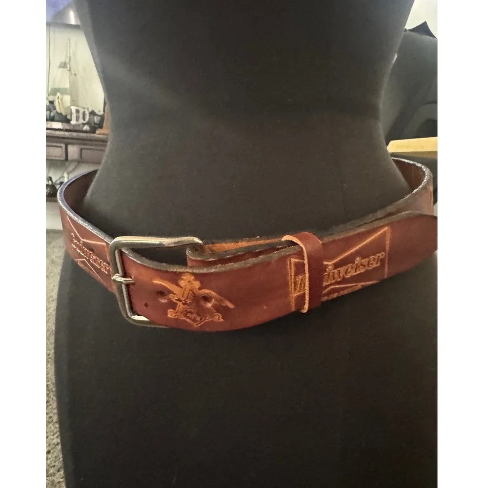 Vintage Budweiser Leather Belt Brown Embossed Sweet Pea King of Beers Western 32